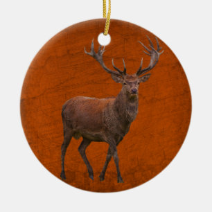 vintage deer in orange nature ceramic tree decoration