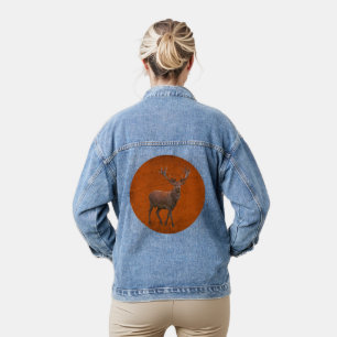 vintage deer in orange nature denim jacket