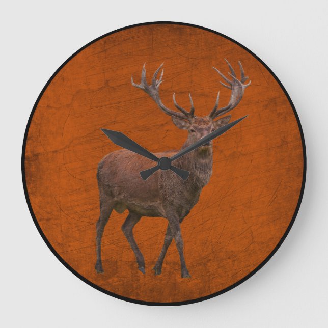 vintage deer in orange nature large clock (Front)