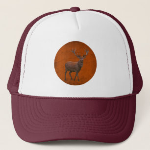 vintage deer in orange nature trucker hat