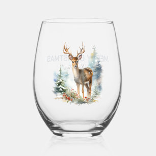 Vintage Deer In The Woods Stemless Wine Glass