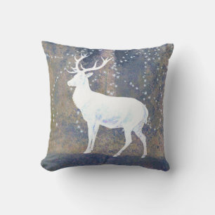 Vintage Deer in Winter Snowflakes Cushion