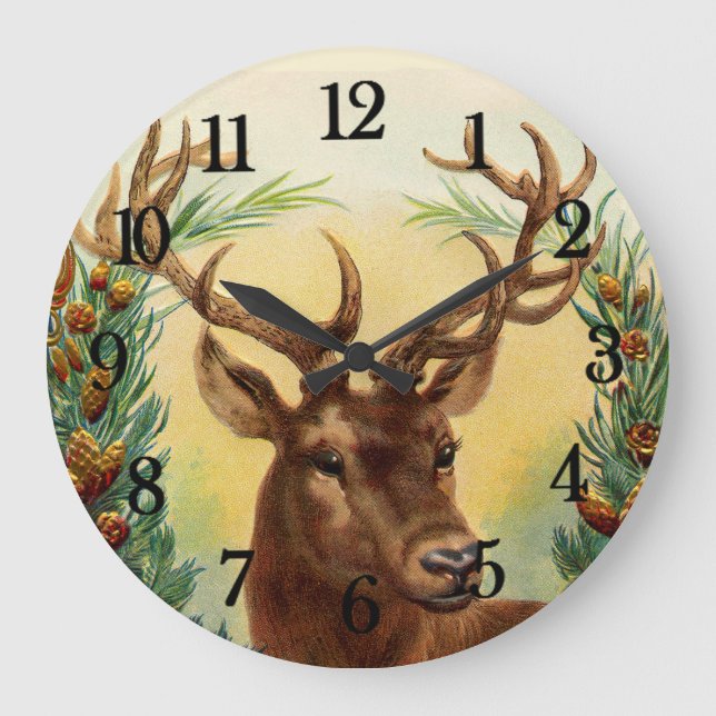 Vintage Deer Large Clock (Front)