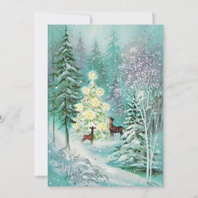 Vintage Deer Out in the snow  Holiday Card (Front)