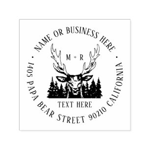 Vintage Deer Pine Tree Monogram and Return Address Self-inking Stamp