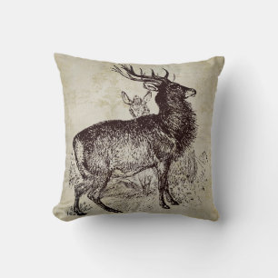 Vintage Deer Scene Cushion