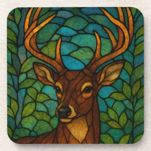 Vintage Deer Tiffany Style Stained Glass Art Coaster