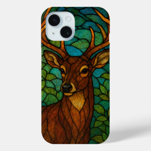 Vintage Deer Tiffany Style Stained Glass Design iPhone 15 Case