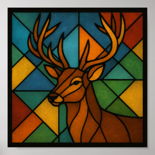 Vintage Deer Tiffany Style Stained Glass Design Poster