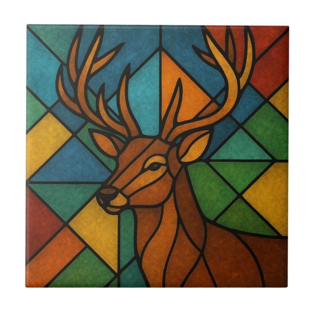 Vintage Deer Tiffany Style Stained Glass Design Tile (Front)