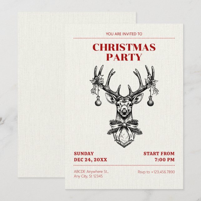 Vintage Deer with ornaments Invitation (Front/Back)