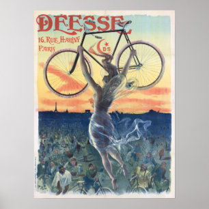 Vintage Deesse Cycles Bicycle Ad Art Poster Girl