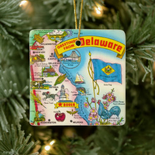 Vintage Delaware Map Ceramic Ornament