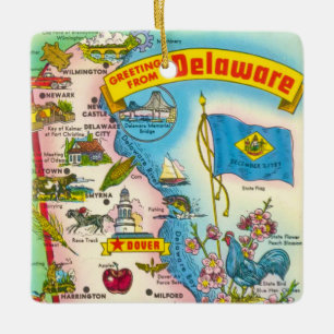 Vintage Delaware Map Ceramic Ornament