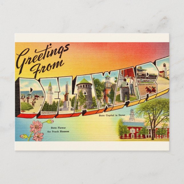 Vintage Delaware Map  Postcard (Front)