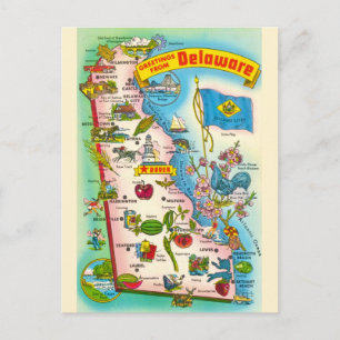 Vintage Delaware Map  Postcard
