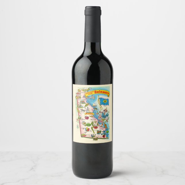 Vintage Delaware Map  Wine Label (Front)