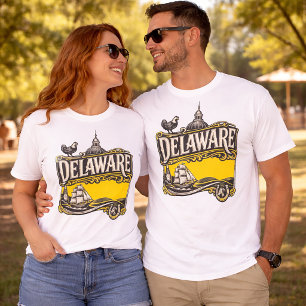 Vintage Delaware State Pride Blue Hen & Lighthouse T-Shirt