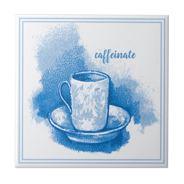 Vintage Delft Blue Art Nouveau Coffee Lover Tile (Front)