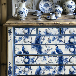 Vintage Delft Blue Floral Victorian Peacock Tissue Paper