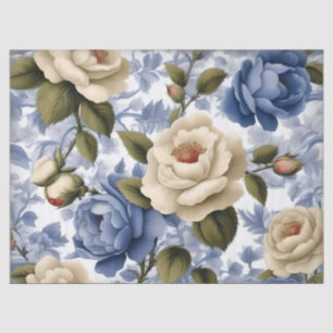Vintage Delft Blue Wild Roses Tissue Paper
