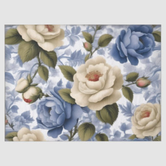 Vintage Delft Blue Wild Roses Tissue Paper