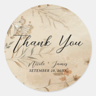 Vintage Delicate Floral Botanical Boho Wedding Classic Round Sticker