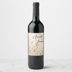 Vintage Delicate Floral Botanical Boho Wedding Wine Label