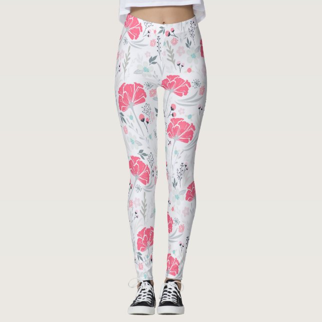 Vintage Delicate Pretty Floral Pink Botanical  Leggings (Front)