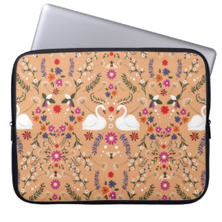 Vintage delicate small flower with white swan and laptop sleeve