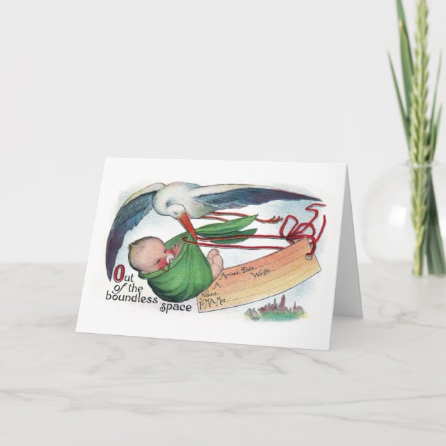 Vintage Delivery Via Stork Announcement (Front)