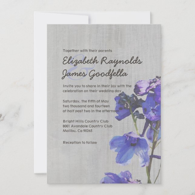 Vintage Delphinium Wedding Invitations (Front)