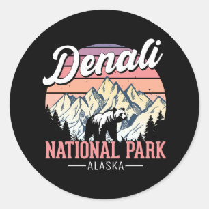 Vintage Denali National Park – Alaska Travel Classic Round Sticker