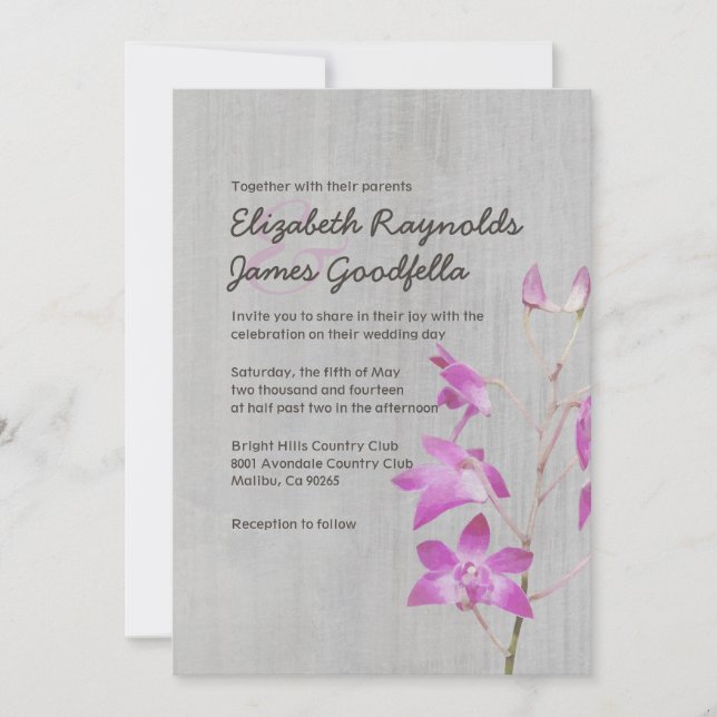 Vintage Dendrobium Orchid Wedding Invitations (Front)