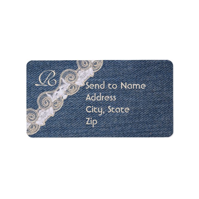 Vintage Denim and Lace Monogram Address Label (Front)