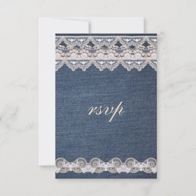 Vintage Denim and Lace  RSVP Wedding Invitation (Front)