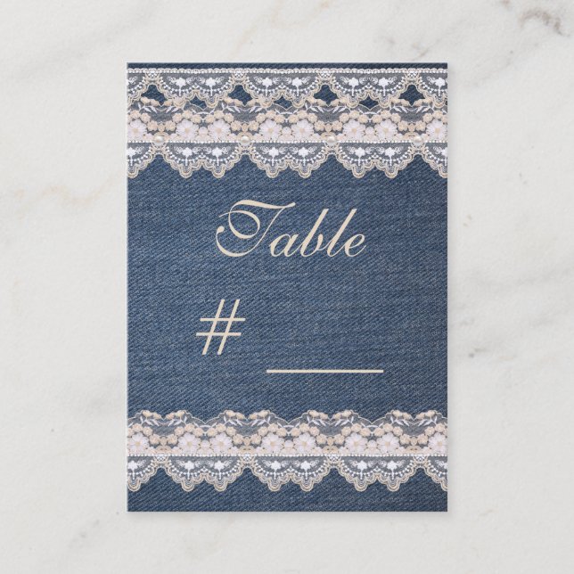 Vintage Denim and Lace Table Number Card (Front)