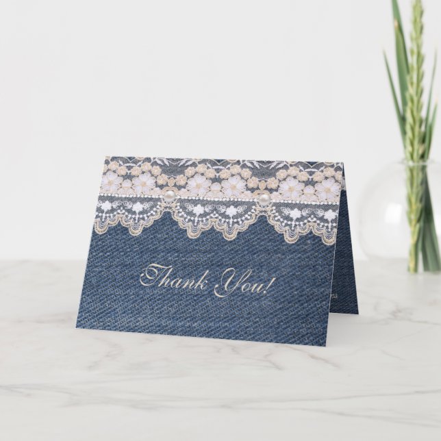 Vintage Denim and Lace Thank You Card (Front)