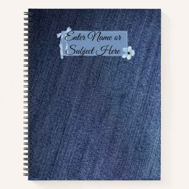 Vintage Denim Black Cat Customisable Name Notebook (Front)