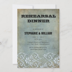 Vintage Denim Floral Rehearsal Dinner Card