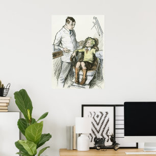 Vintage Dental, Dentist with a Boy in the Chair Poster