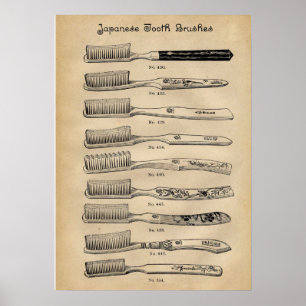 Vintage Dentist Dental Japanese toothbrushes chart