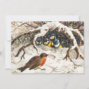 Vintage Depicting Birds in Snow Christmas Holiday Card