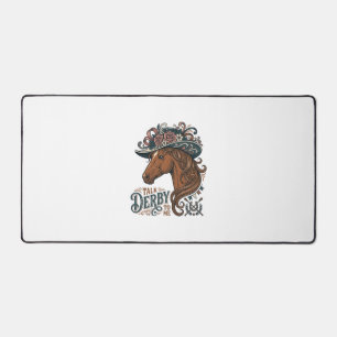 Vintage Derby Horse Floral Hat Shirt Design_1 Desk Mat
