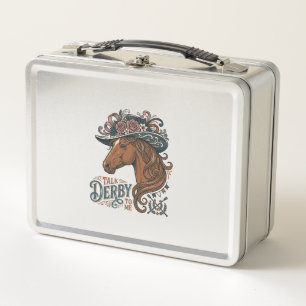 Vintage Derby Horse Floral Hat Shirt Design_1 Metal Lunch Box
