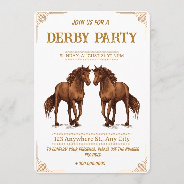 Vintage Derby Party Invitation with Elegant Horses (Front)