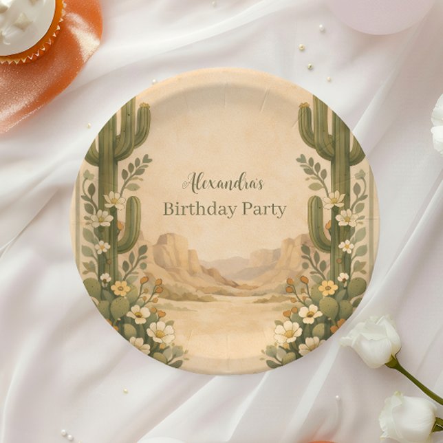 Vintage Desert Botanicals Birthday Paper Plate (Creator Uploaded)