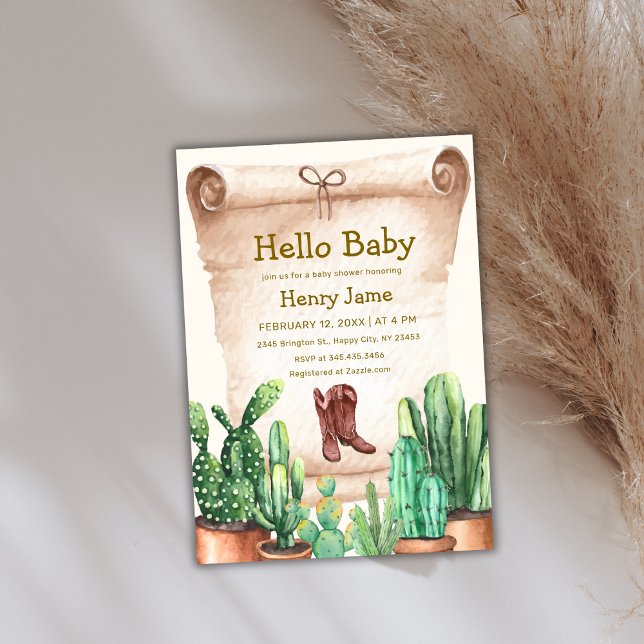 Vintage Desert Cactus Cowboy Boots Baby Shower  Invitation (Vintage Desert Cactus Cowboy Boots Baby Shower Invitation)