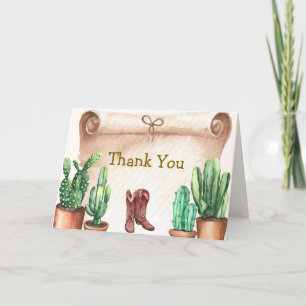 Vintage Desert Cactus Cowboy Boots Baby Shower  Thank You Card