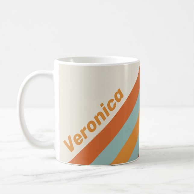 Vintage Desert Flower Stripes with Name Coffee Mug (Left)